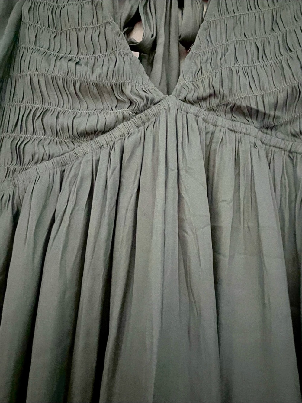 Mustard seed brand,Smocked V-Neck Long Sleeve Dress in Sage Green - Picture 2 of 5